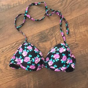 Black Floral Bikini Top
